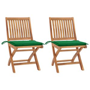 vidaXL Set van 2 klapstoelen met groene kussens, gemaakt van massief teakhout.