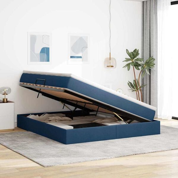 vidaXL Opslag bed met matras met matras Blauw 160 x 200 cm Polyester