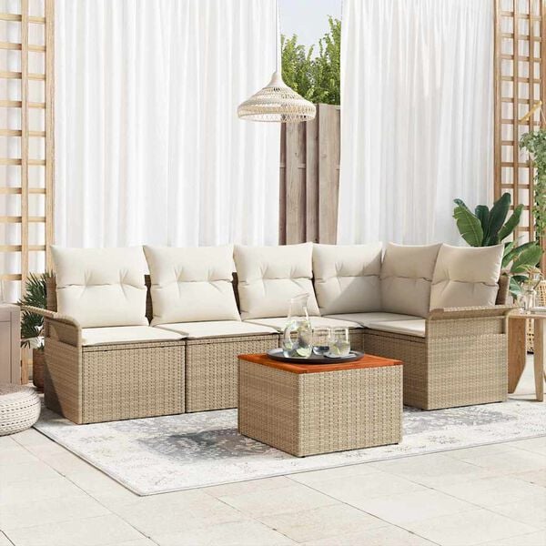 vidaXL Tuinbankenset met kussen 6 pcs Beige poly rattan