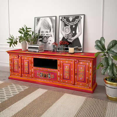 vidaXL Tv-meubel handgeschilderd massief mangohout roze
