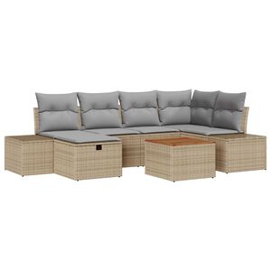 vidaXL Tuinbankenset met kussen met opslag 7 pcs Beige poly rattan