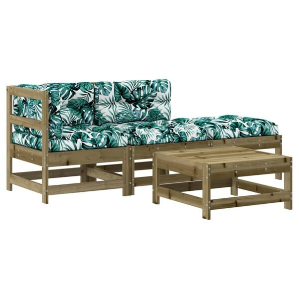 vidaXL 4-delige Loungeset met kussens ge&iuml;mpregneerd grenenhout