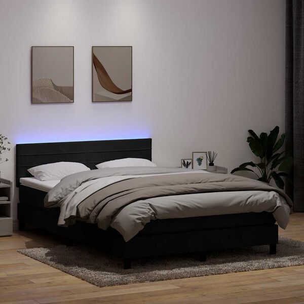 vidaXL Boxspring met matras en LED fluweel zwart 160x220 cm