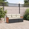 vidaXL 3-delige Loungeset met kussens poly rattan zwart