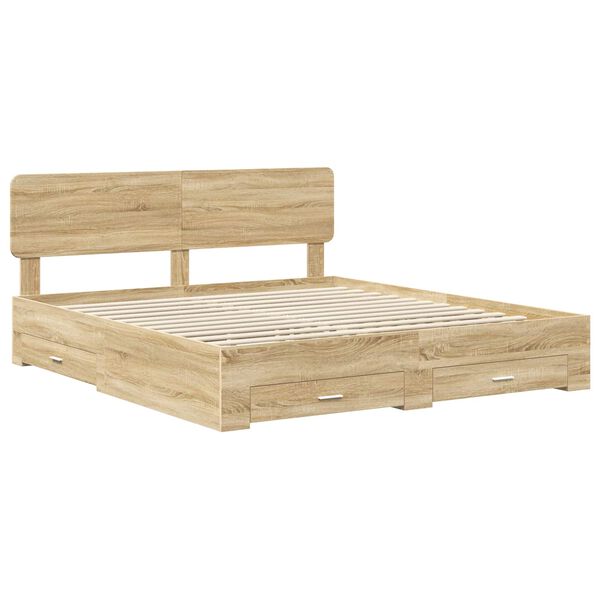 vidaXL Bedframe met hoofdeinde Sonoma Eiken 180 x 200 cm Bewerkt hout