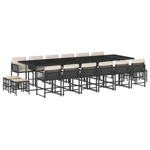 vidaXL 17-delige Tuinset met kussens poly rattan zwart