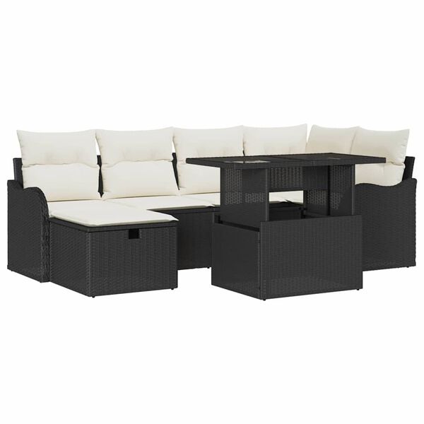 vidaXL Tuin Sofa Set met kussen met opslag 7 pcs Zwart Poly riet