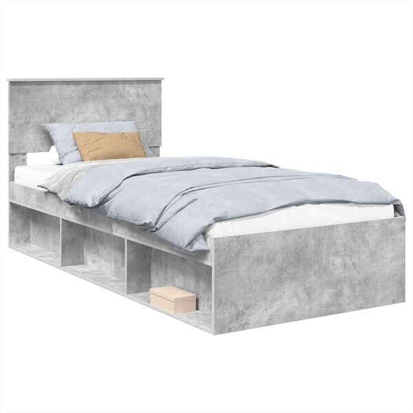 vidaXL Bedframe met hoofdeinde Concerte Grijs 75 x 190 cm Bewerkt hout