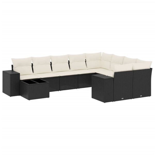 vidaXL 10-delige Loungeset met kussens poly rattan zwart