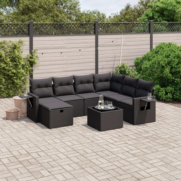 vidaXL 8-delige Loungeset met kussens poly rattan zwart