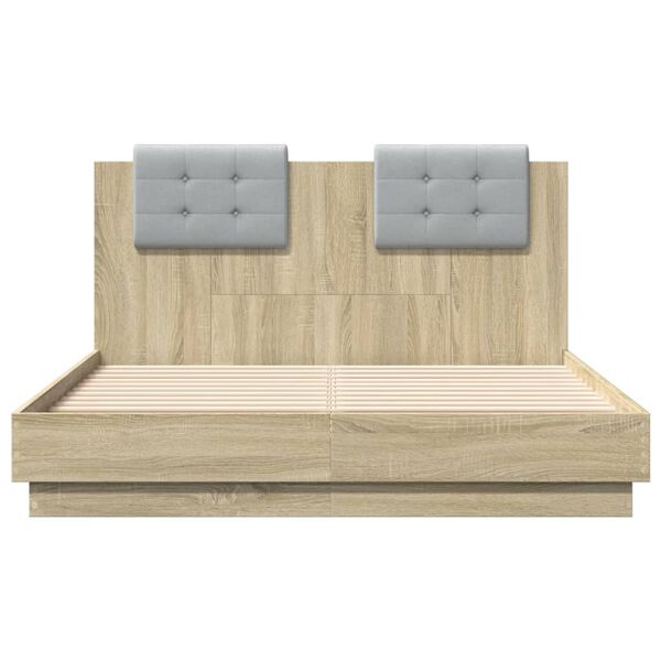 vidaXL Bedframe met hoofdeinde bewerkt hout sonoma eiken 135x190 cm
