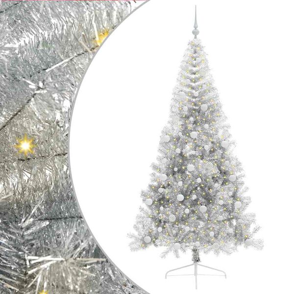 vidaXL Kunstmatig Voorverlicht Kerstboom met 300 LED Zilver 210 cm PET