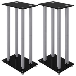vidaXL Luidsprekerstandaards 2 st 4 pijlers gehard glas zwart zilver