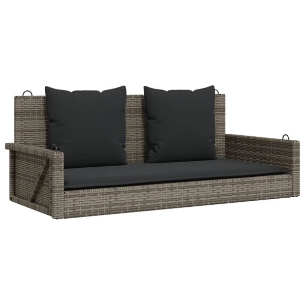 vidaXL Schommelbank met kussens 119x56x48 cm poly rattan grijs