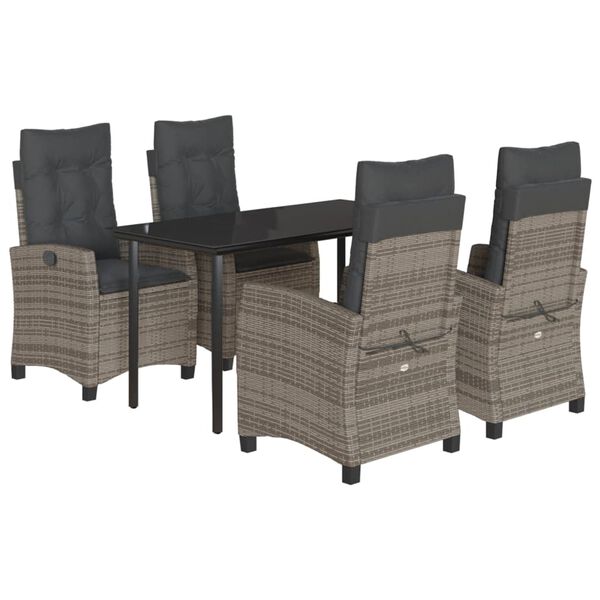 vidaXL 5-delige Tuinset met kussens poly rattan grijs