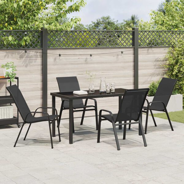 vidaXL Tuin eettafelset 5 pcs Zwart Poedercoating staal