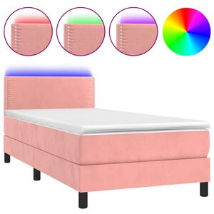 vidaXL Boxspring met matras en LED fluweel roze 100x200 cm