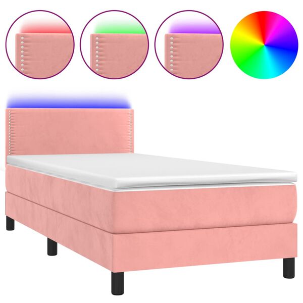 vidaXL Boxspring met matras en LED fluweel roze 100x200 cm