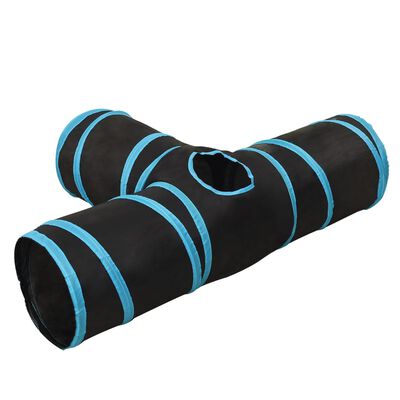 vidaXL Kattentunnel 3-voudig 90 cm polyester zwart en blauw