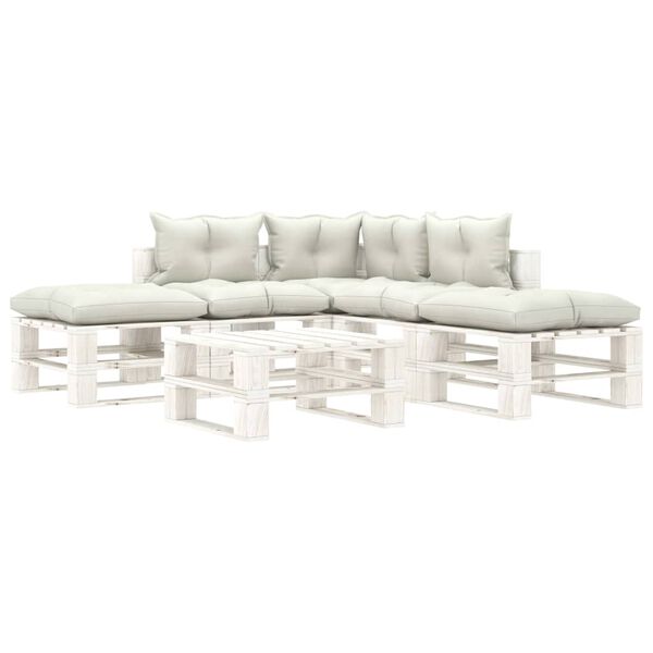 vidaXL 6-delige Loungeset met beige kussens pallet hout