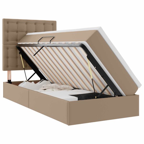 vidaXL Opbergbed met LED met matras Cappuccino 90 x 200 cm Nep Leer