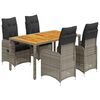 vidaXL 5-delige Bistroset met kussens poly rattan grijs