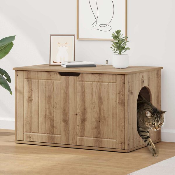 vidaXL Kattenhuis Ambachtelijk eiken 85 x 55 x 50,5 cm Bewerkt hout