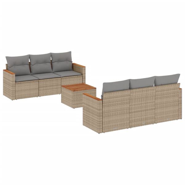 vidaXL 7-delige Loungeset met kussens poly rattan beige
