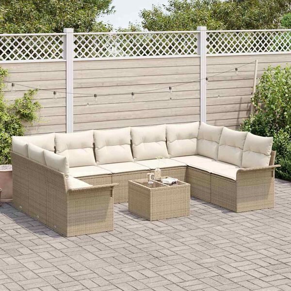 vidaXL Tuinbankenset met kussen 10 pcs Beige poly rattan