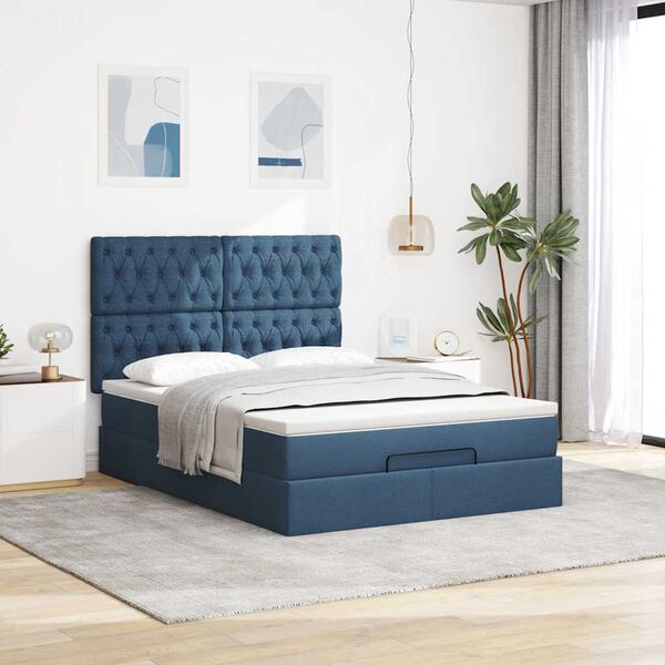 vidaXL Ottoman bed met matras 140x200cm stof blauw