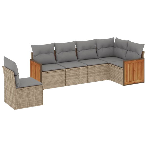 vidaXL 6-delige Loungeset met kussens poly rattan beige