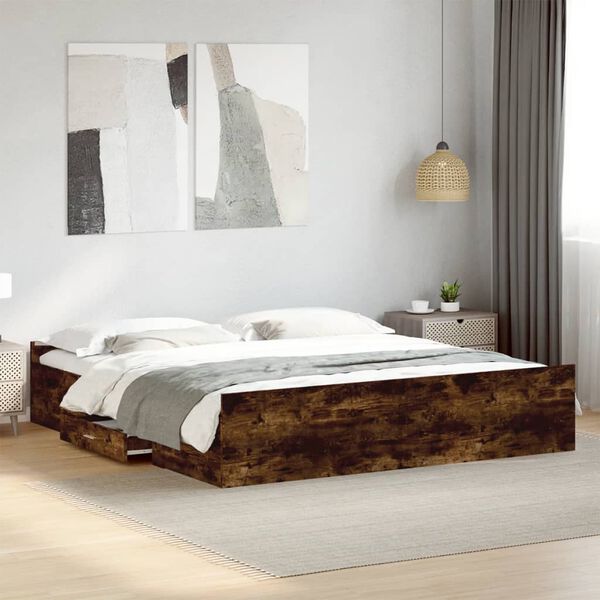 vidaXL Bedframe met lades bewerkt hout gerookt eikenkleurig 200x200 cm