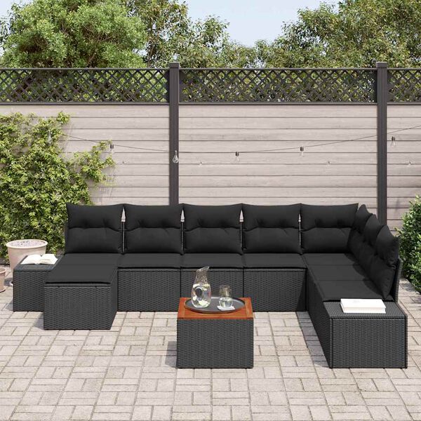 vidaXL Tuin Sofa Set met kussen 9 pcs Zwart Poly riet
