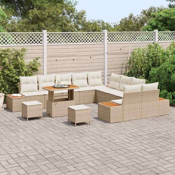 vidaXL Tuin Sofa Set met kussen 13 pcs Beige Poly riet