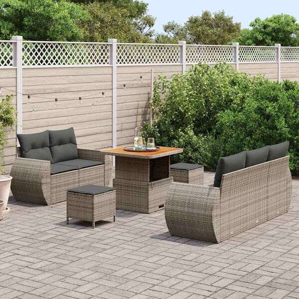 vidaXL Tuin Sofa Set met kussen met opslag 8 pcs Grijs poly rattan