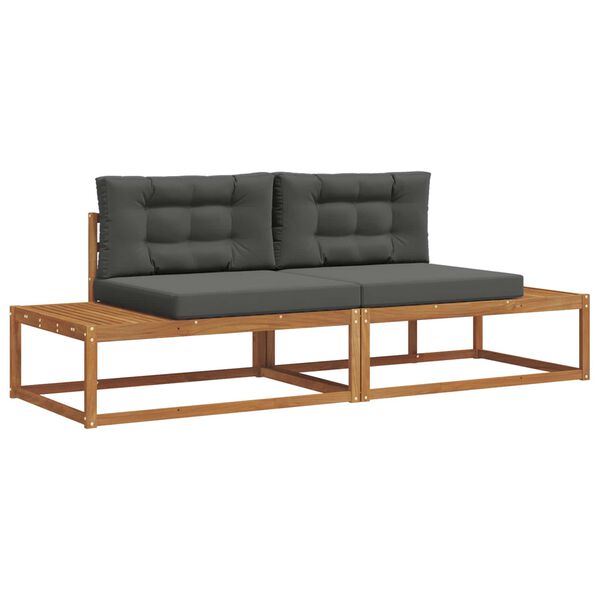 vidaXL Buiten bankenset met kussen 2 Stuk Natuurlijk en Antraciet