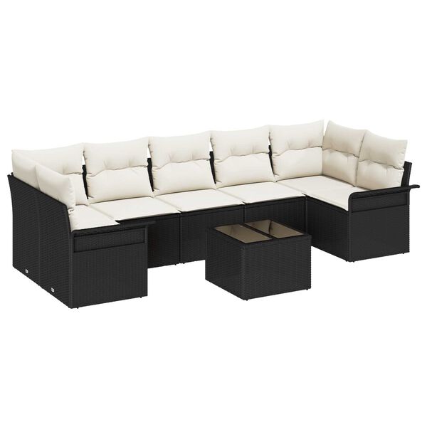 vidaXL Tuin Sofa Set met kussen 8 pcs Zwart en Cr&egrave;me poly rattan