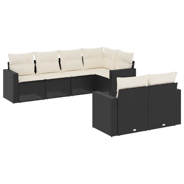 vidaXL 7-delige Loungeset met kussens poly rattan zwart