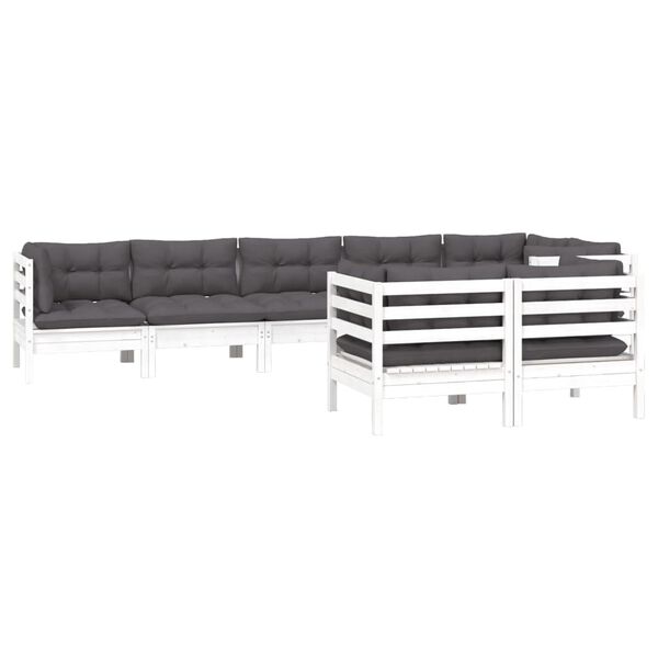 vidaXL 8-delige Loungeset met kussens massief grenenhout wit