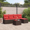 vidaXL Bankstel met kussen met opslag 6 pcs Bruin en Rood poly rattan