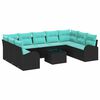 vidaXL Tuinbankenset met kussen 10 pcs Zwart en Turquoise poly rattan