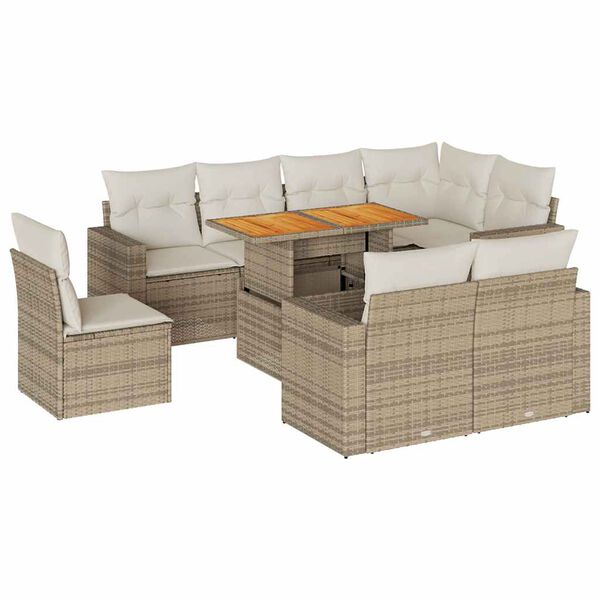 vidaXL 9-delige Loungeset met kussens poly rattan beige