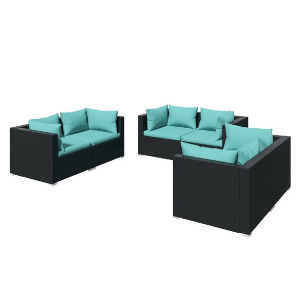 vidaXL 6-delige Loungeset met kussens poly rattan zwart