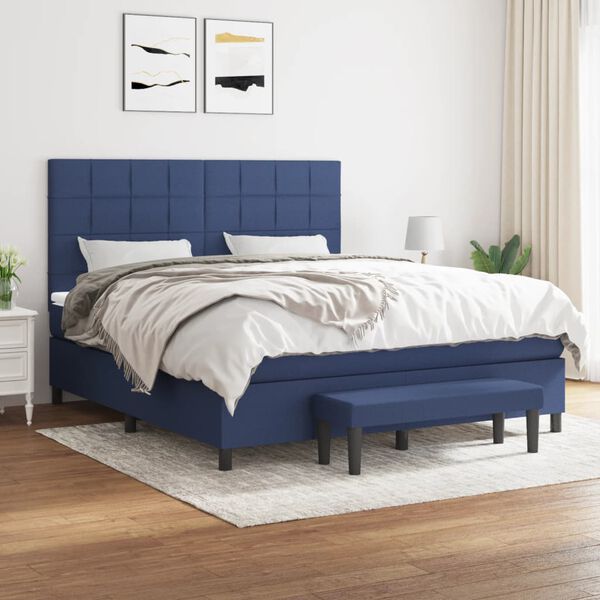 vidaXL Boxspring met matras stof blauw 160x200 cm