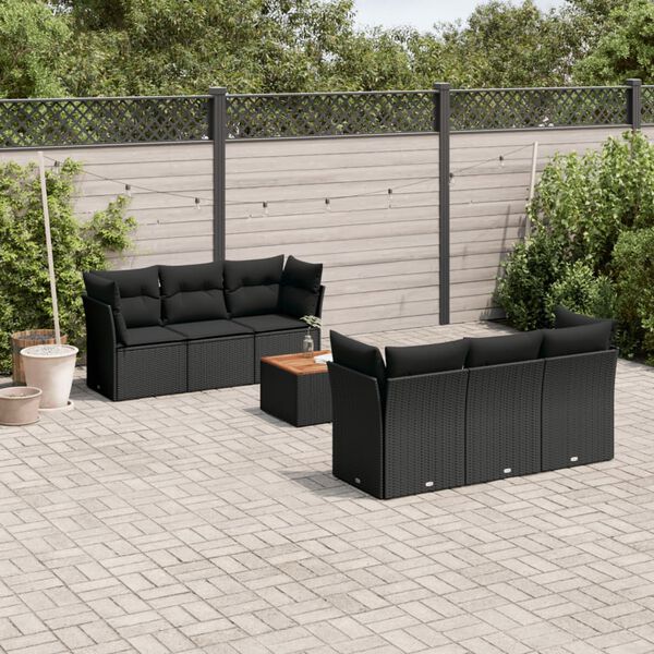 vidaXL 7-delige Loungeset met kussens poly rattan zwart