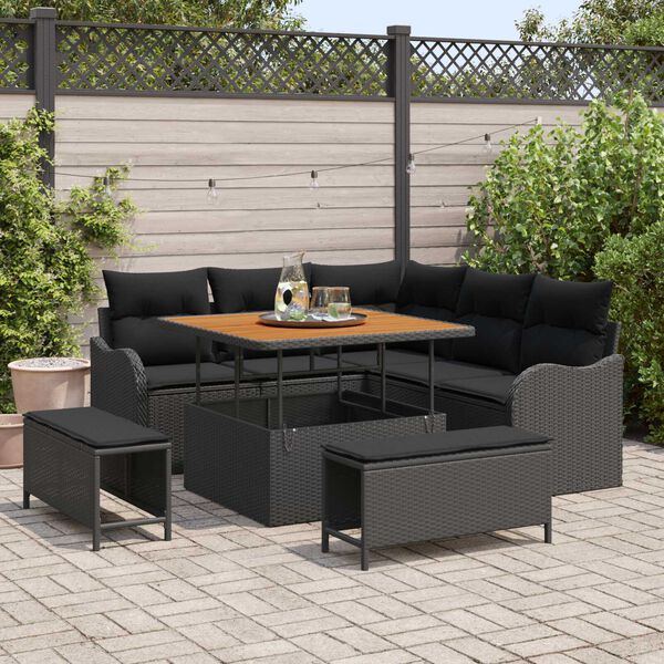 vidaXL Tuinbankenset met kussen 8 pcs Zwart poly rattan