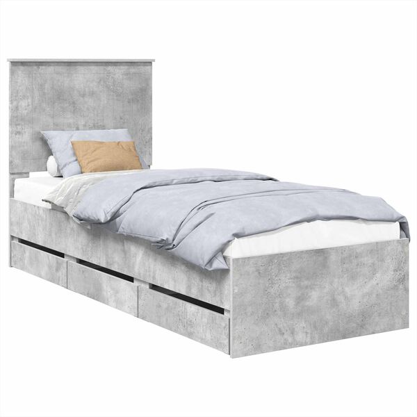 vidaXL Bedframe met lade Beton Grijs 75 x 190 cm Ingenieurshout