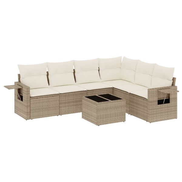 vidaXL 7-delige Loungeset met kussens poly rattan beige