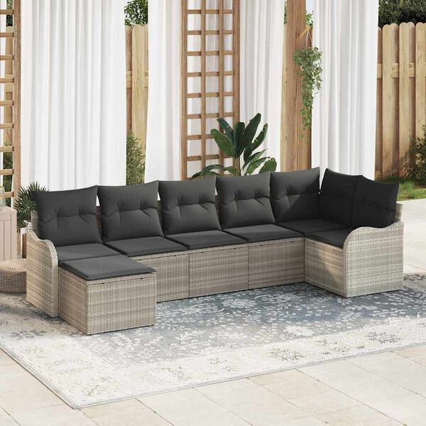vidaXL Tuin Sofa Set 7 pcs Lichtgrijs poly rattan