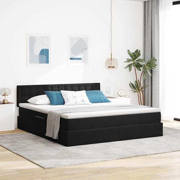 vidaXL Opbergbed met LED met matras met LED Zwart 160 x 200 cm Fluweel